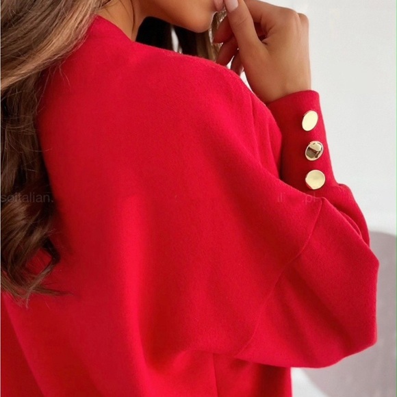 V-Neck Long Sleeve Sweatshirt red - Picture 3 of 11